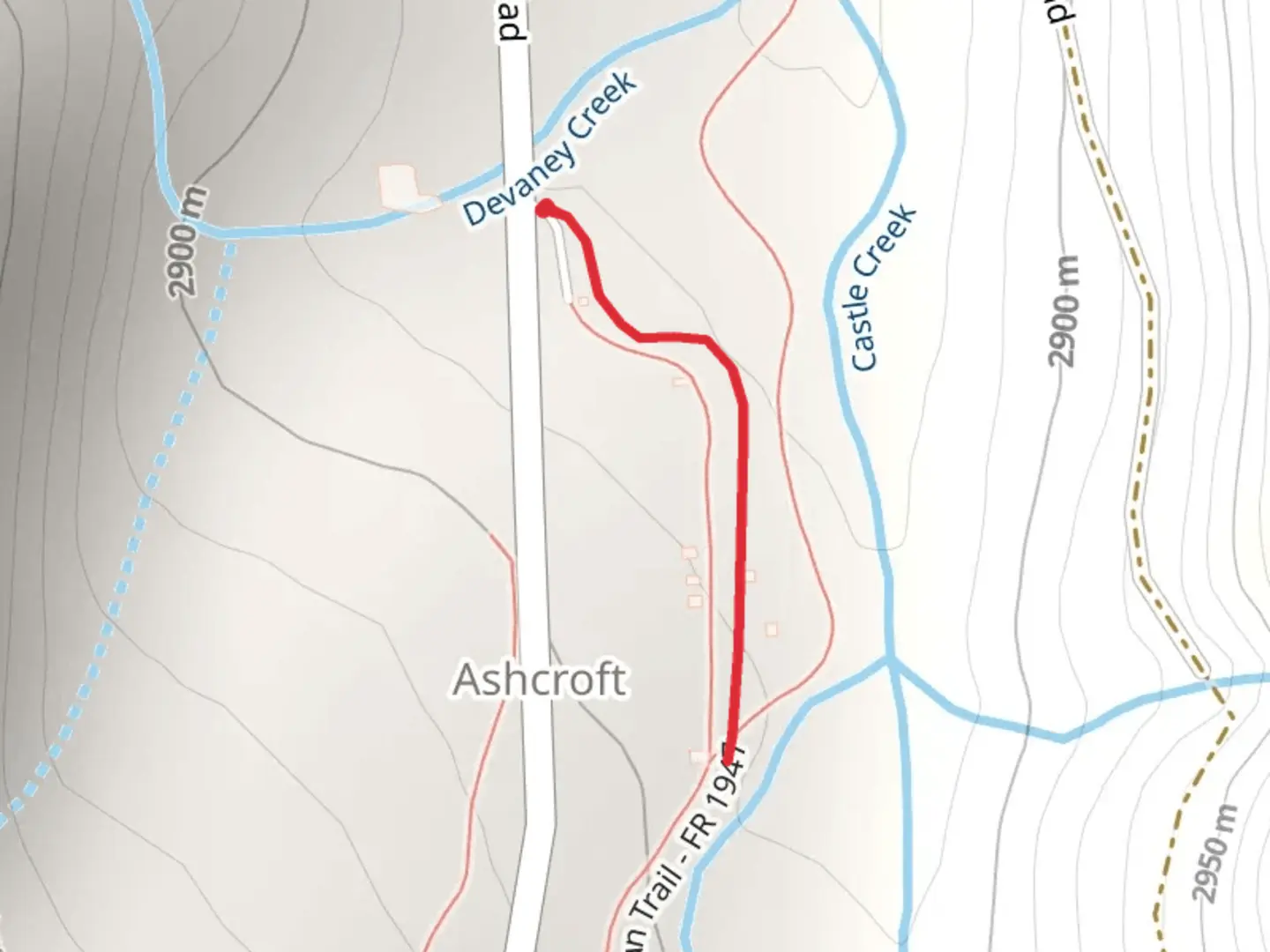 An image depicting the trail River Run from Castle Creek Road and its surrounding area.