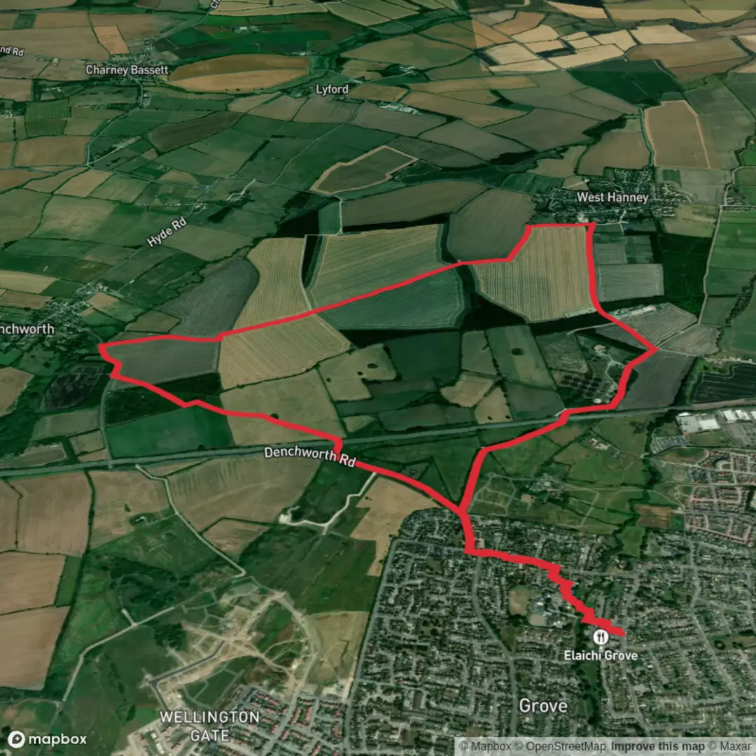 An image depicting the trail Cowslip Meadow and Denchworth Loop and its surrounding area.