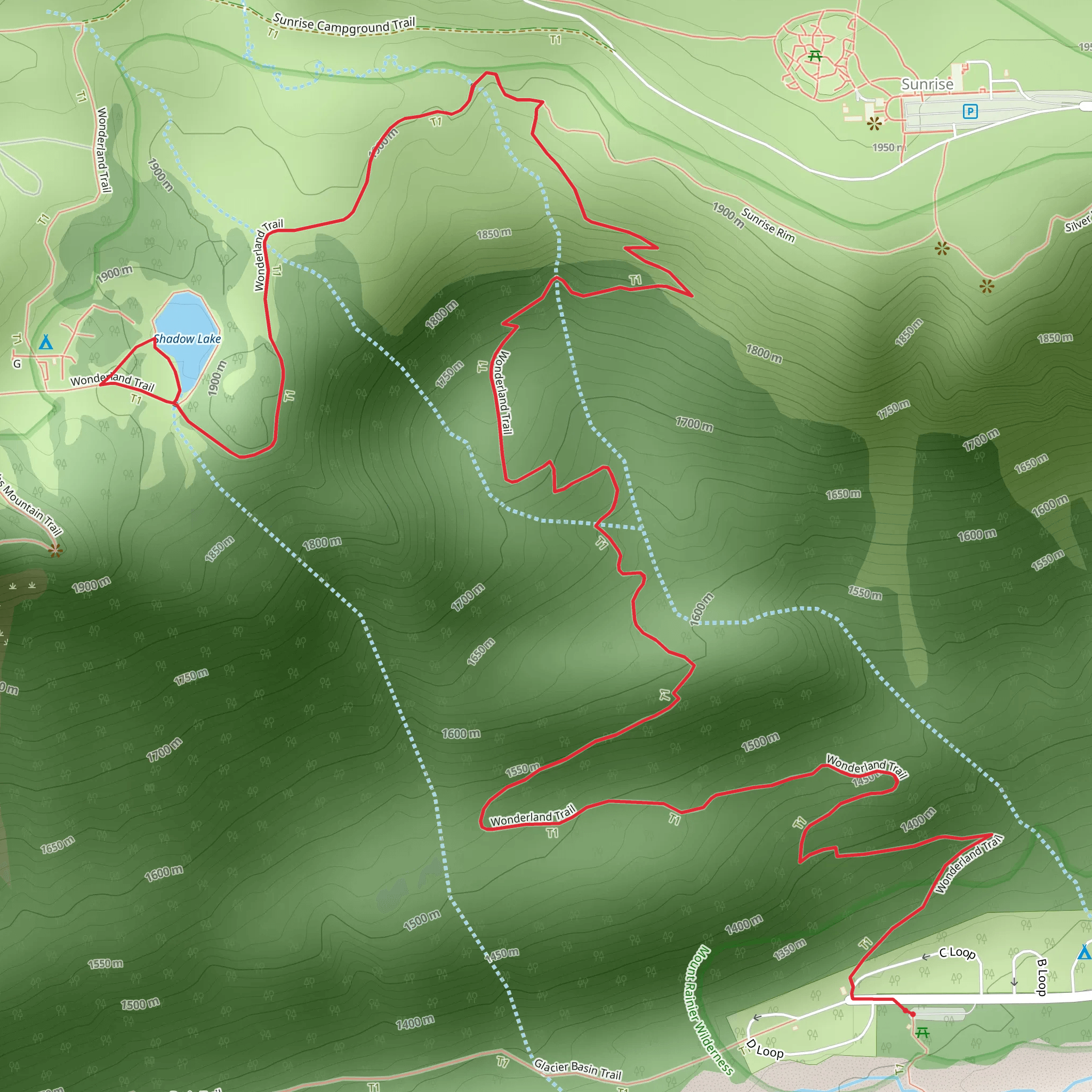 Shadow Lake via Wonderland Trail mobile static map