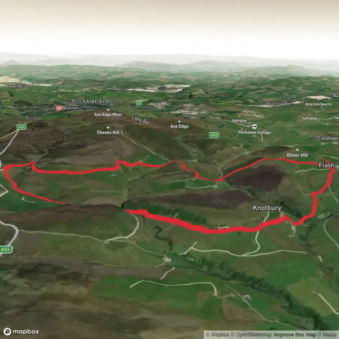 An image depicting the trail flash with Three Shires Head and its surrounding area.