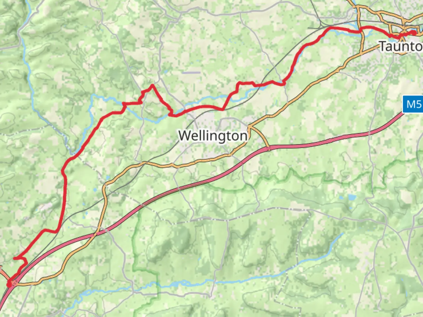 An image depicting the trail Day 1 - Two Counties Way and its surrounding area.