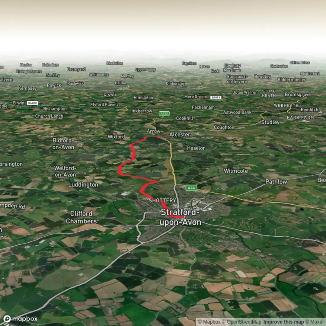 An image depicting the trail Stratford to Alcester and its surrounding area.