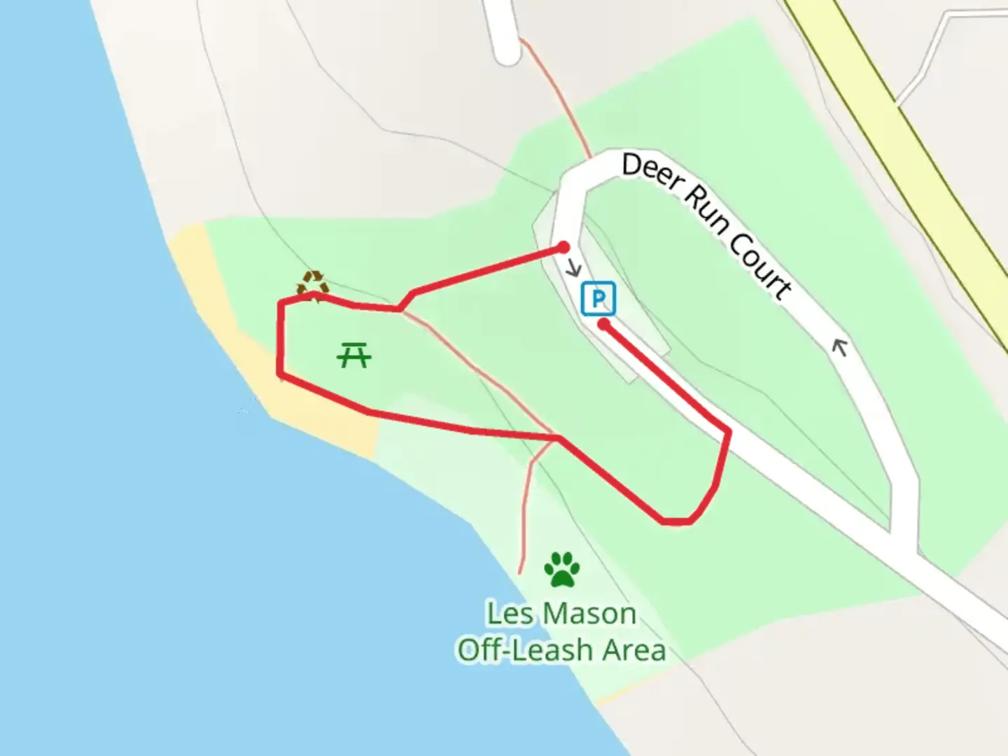 An image depicting the trail Les Mason State Park Loop and its surrounding area.