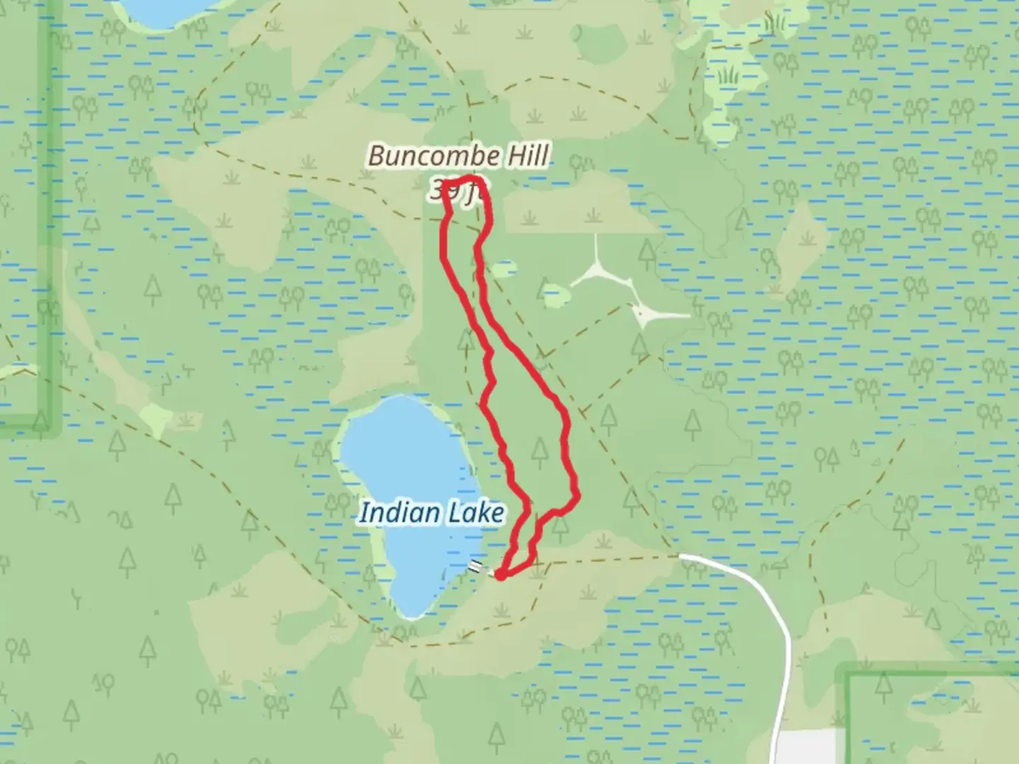 An image depicting the trail Buncombe Hill Interpretive Loop Trail and its surrounding area.