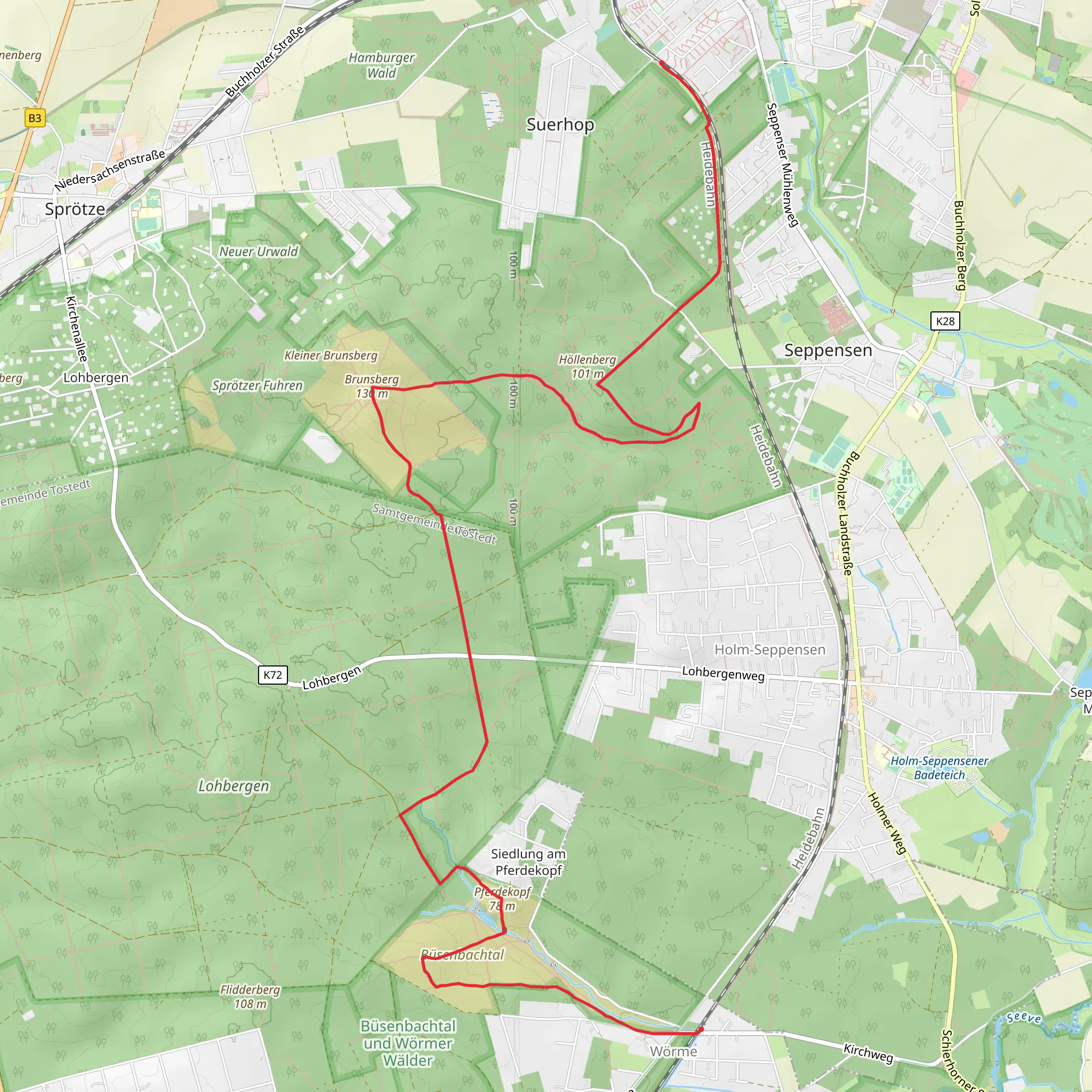 Suerhop to Buesenbachtal via Brunsberg and Heidepuzzle Wanderweg mobile static map