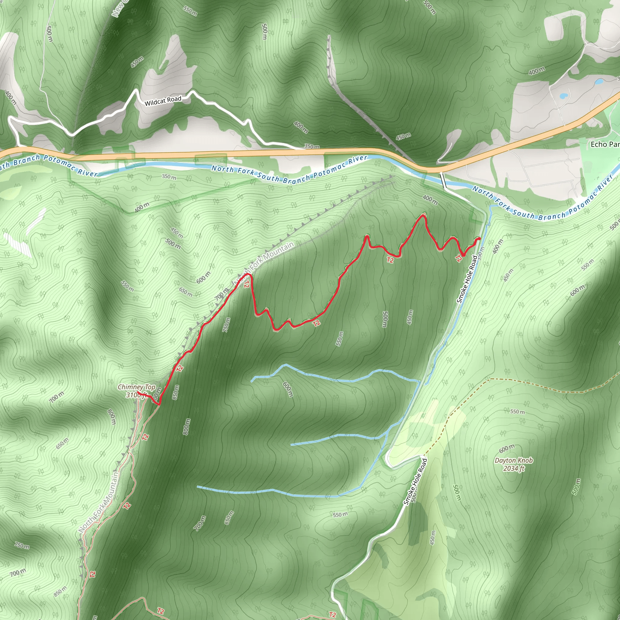 Chimney Top via North Fork Mountain Trail mobile static map