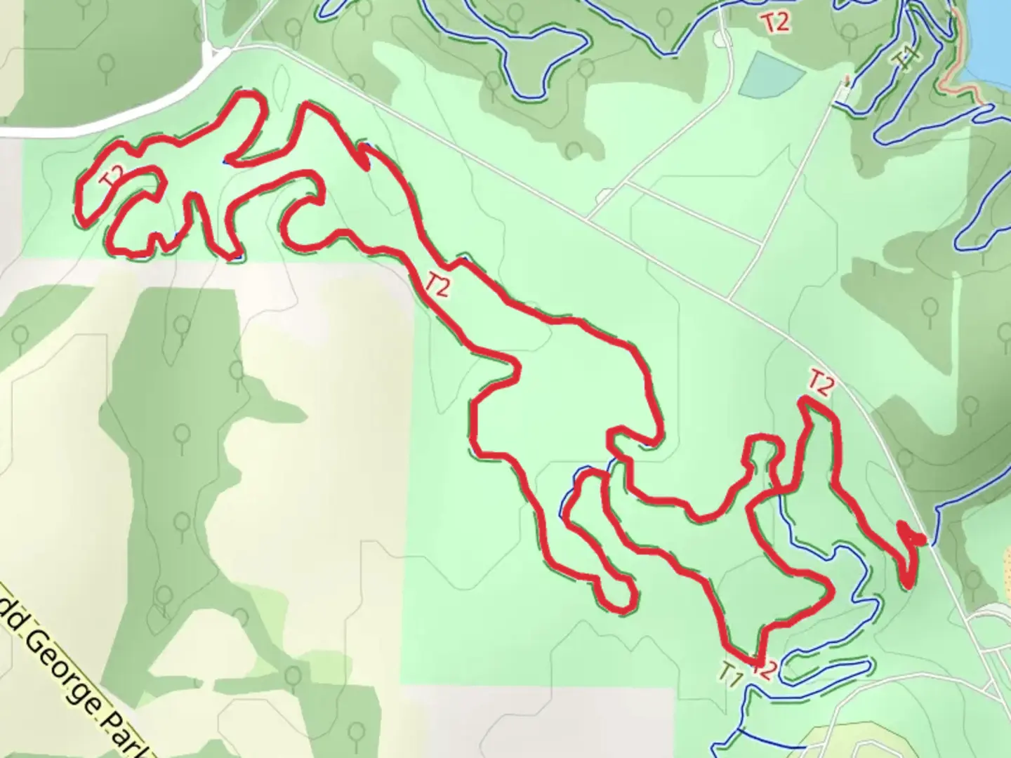 An image depicting the trail Hoot Owl Trail and Eight Track Loop and its surrounding area.