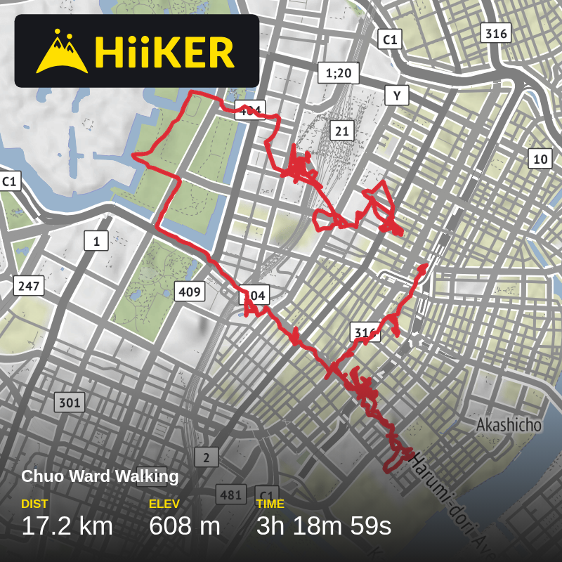 A map preview of the recording Chuo Ward Walking.