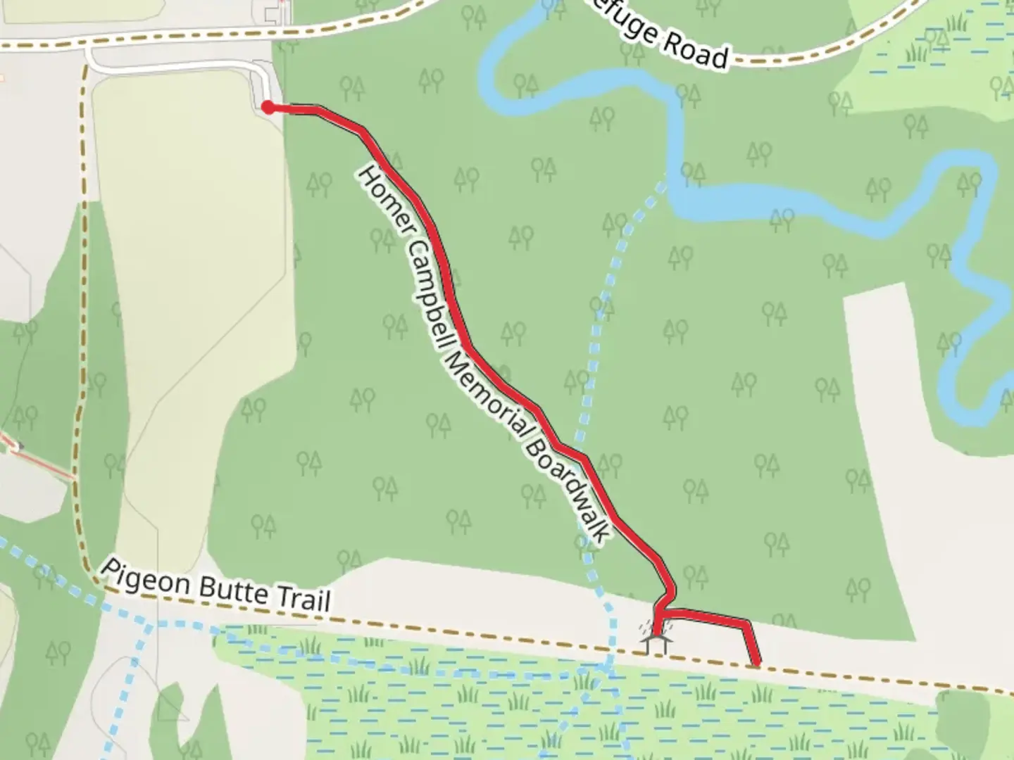 An image depicting the trail Homer Campbell Memorial Boardwalk and its surrounding area.