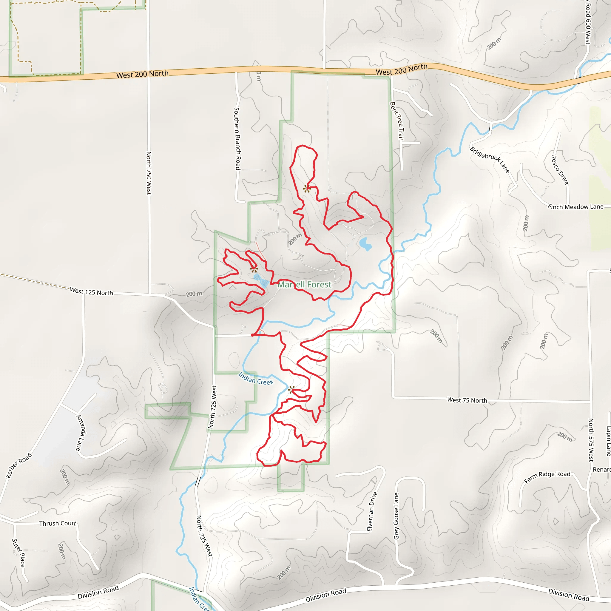 Loop around Indian Creek - County Road 100 North mobile static map