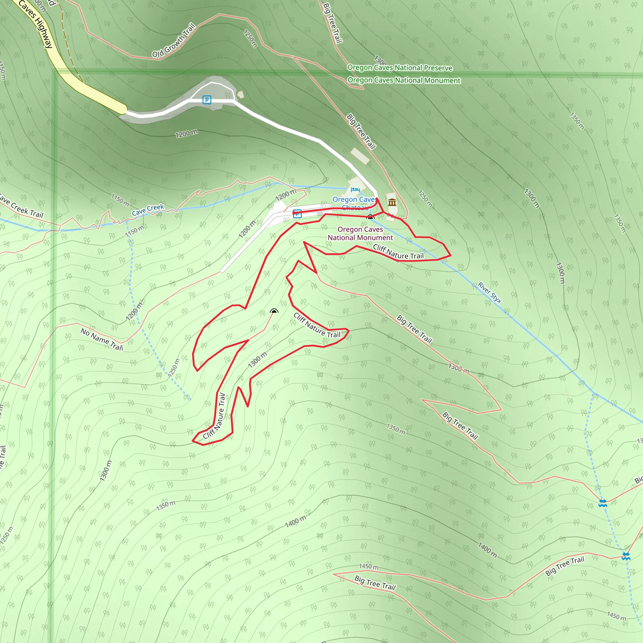 Oregon Caves Chateau - Cliff Nature Trail mobile static map
