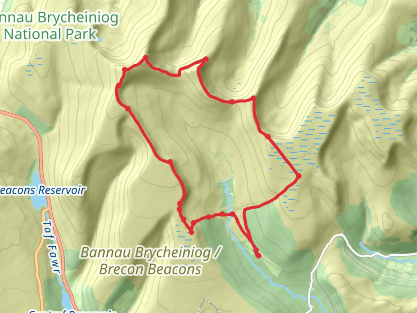 An image depicting the trail Pen Y Fan Horseshoe Loop and its surrounding area.