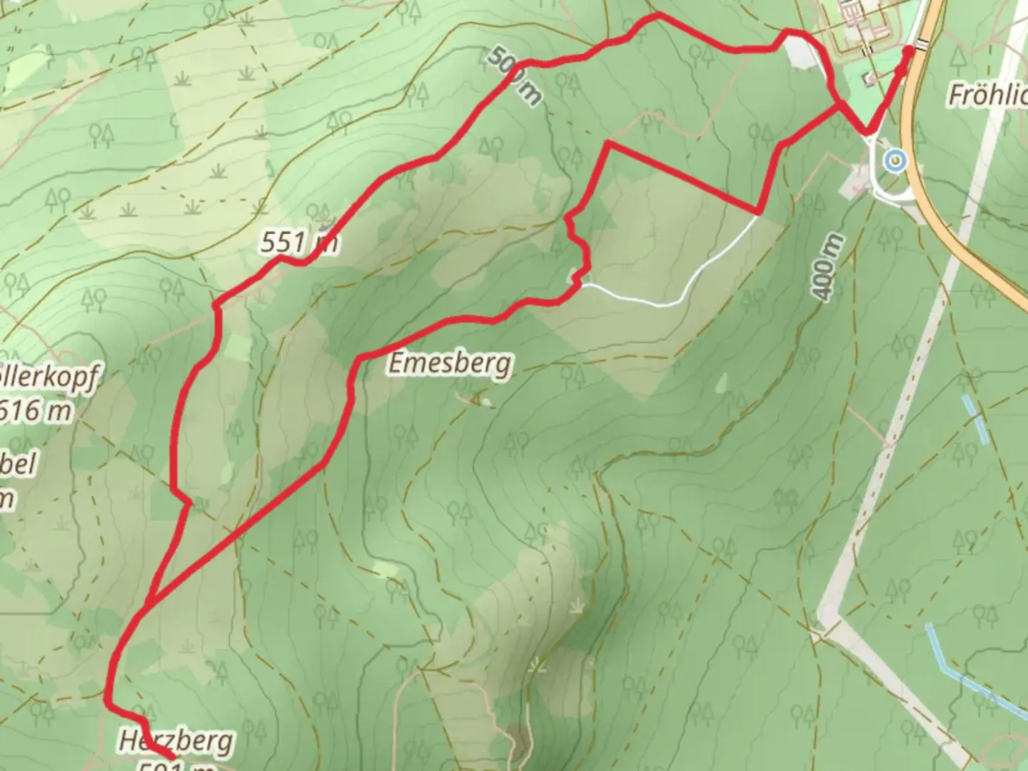 An image depicting the trail Herzbergturm and Preußenschanze Loop and its surrounding area.