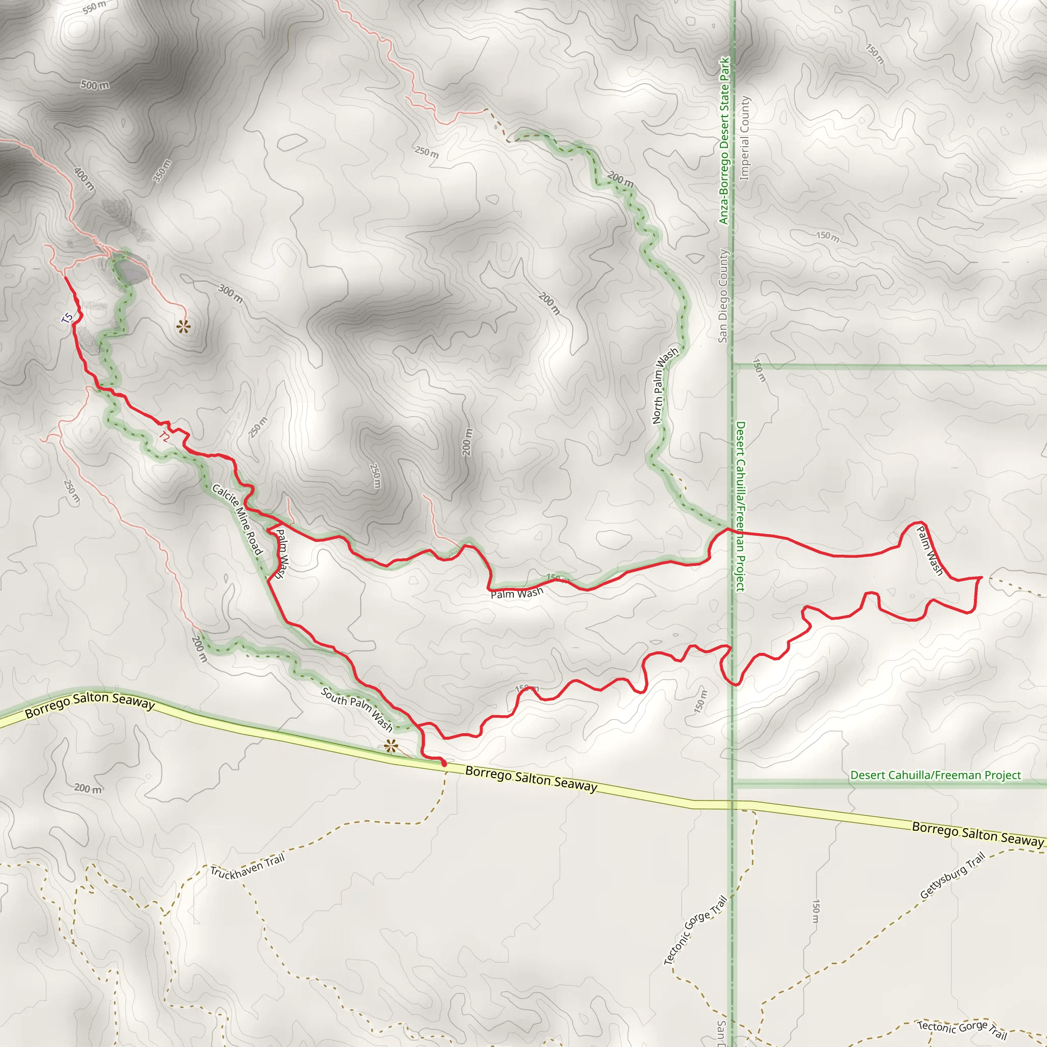 Calcite Mine Road, Calcite Mine Slot Canyon and North Palm Wash Loop mobile static map