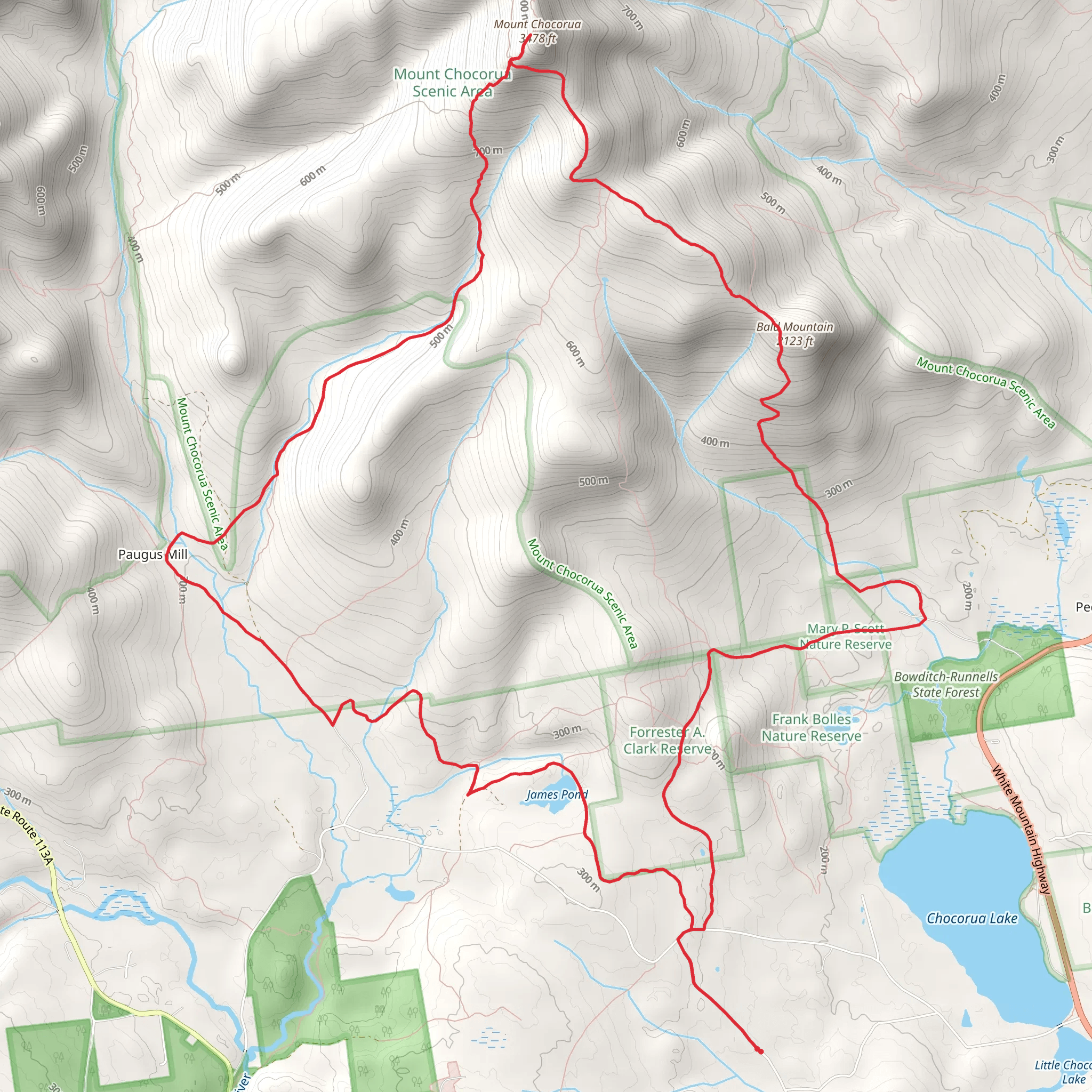 Paugus Mill to Mount Chocorua to Bald Mountain Loop mobile static map