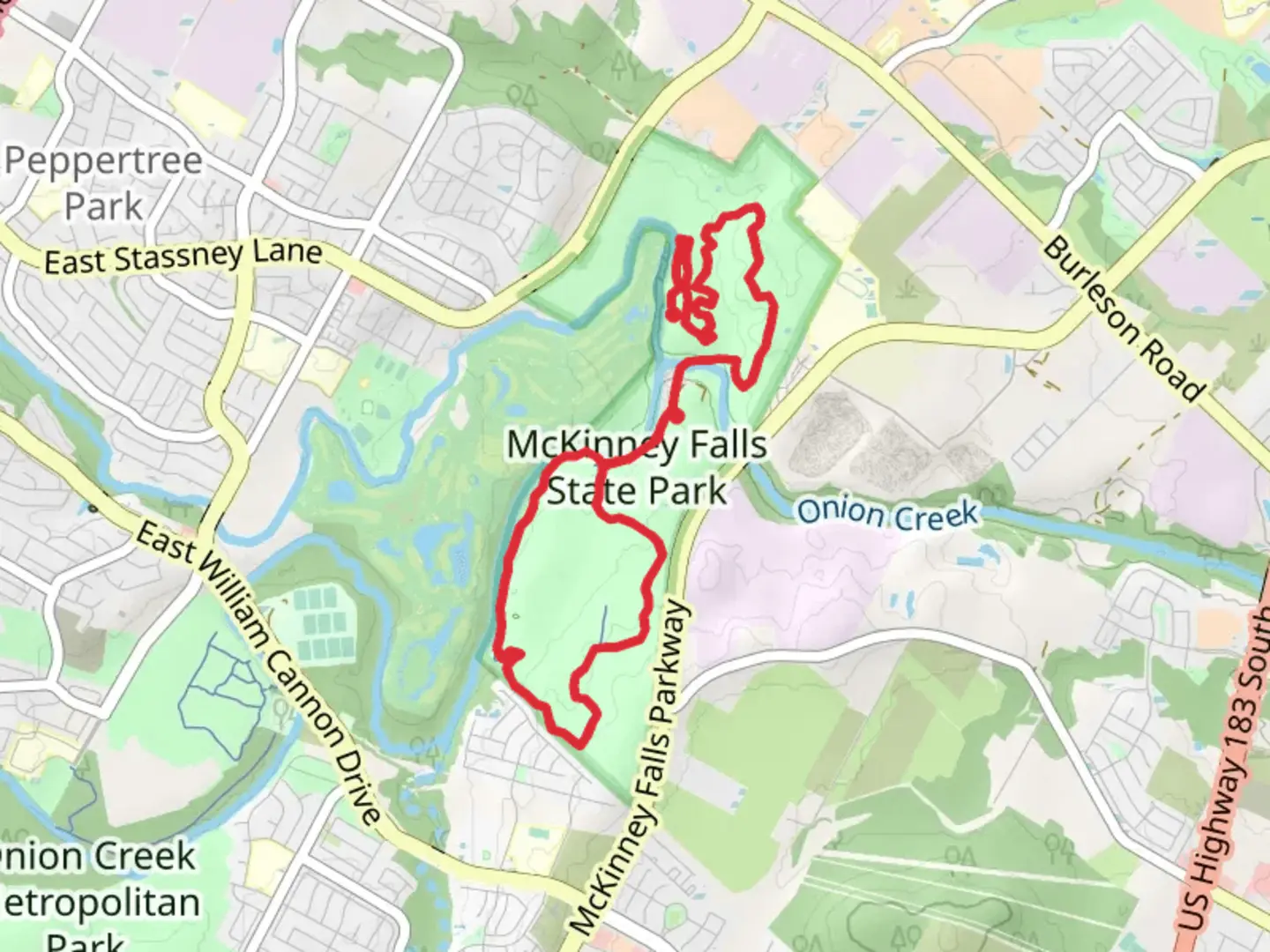 An image depicting the trail Onion Creek Loop Trail and its surrounding area.