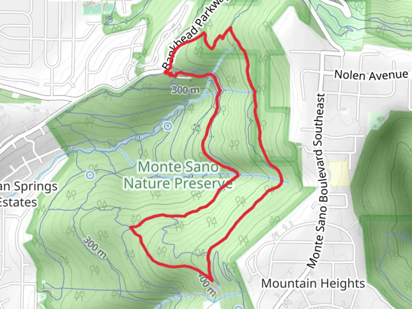 An image depicting the trail Bluffline, High and Tollgate Loop Trail and its surrounding area.