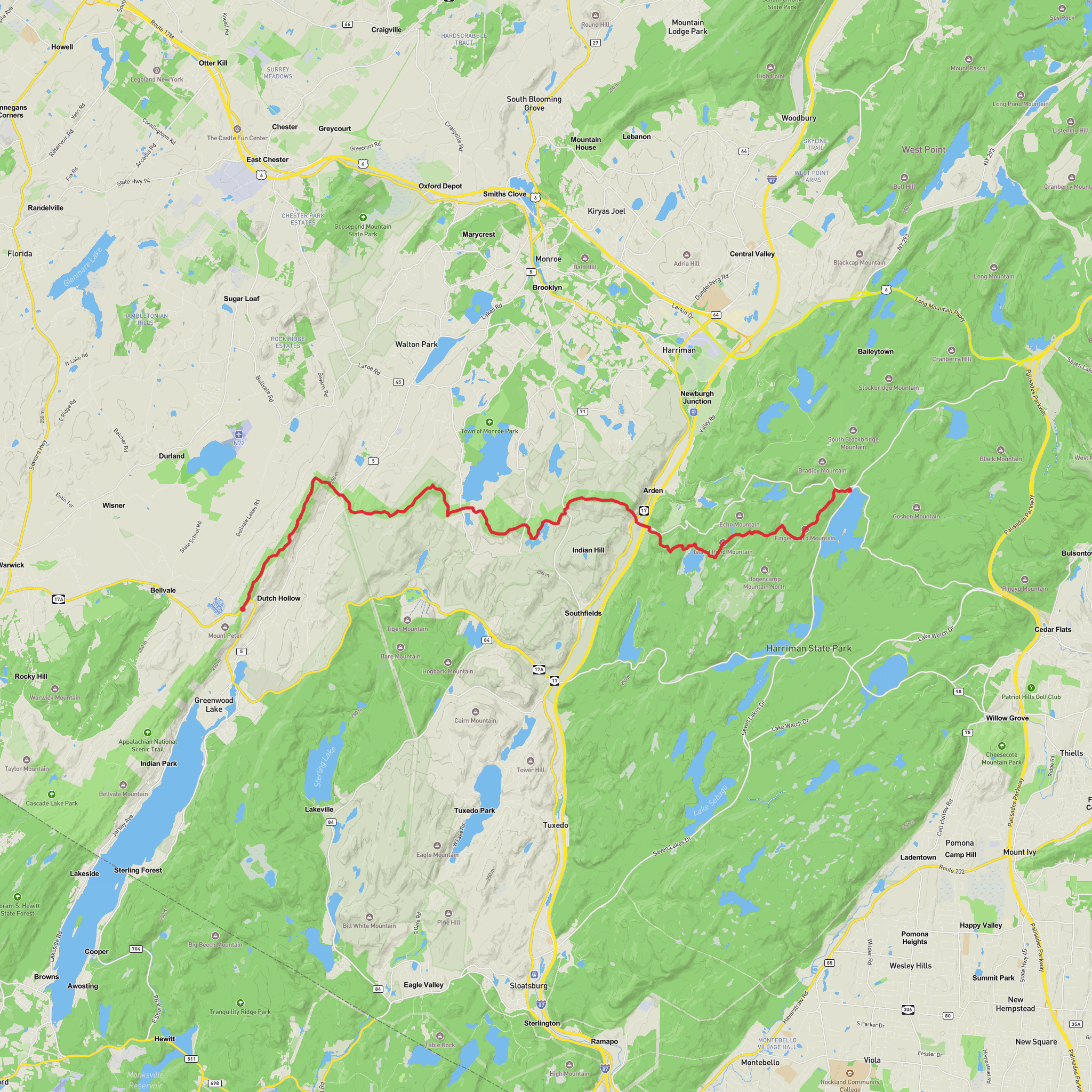 Buchanan Mountain, Island Pond Mountain and Lake Tiorati via Appalachian Trail mobile static map