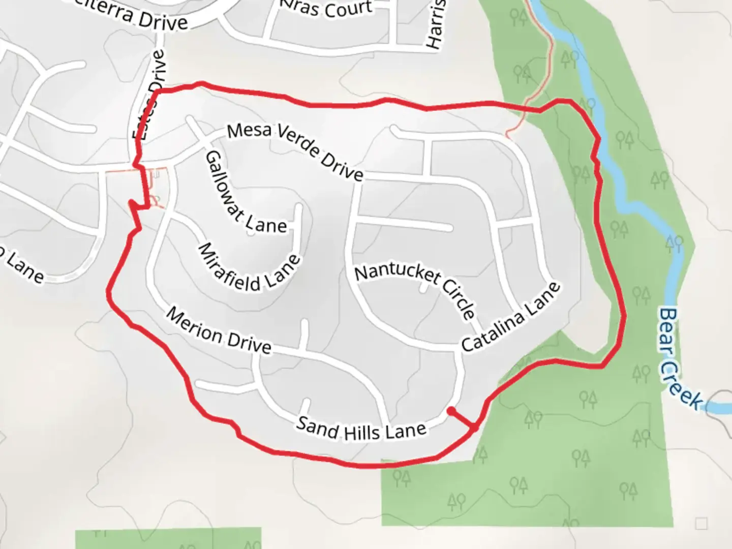 An image depicting the trail Monarch Trail and Live Oak Loop and its surrounding area.