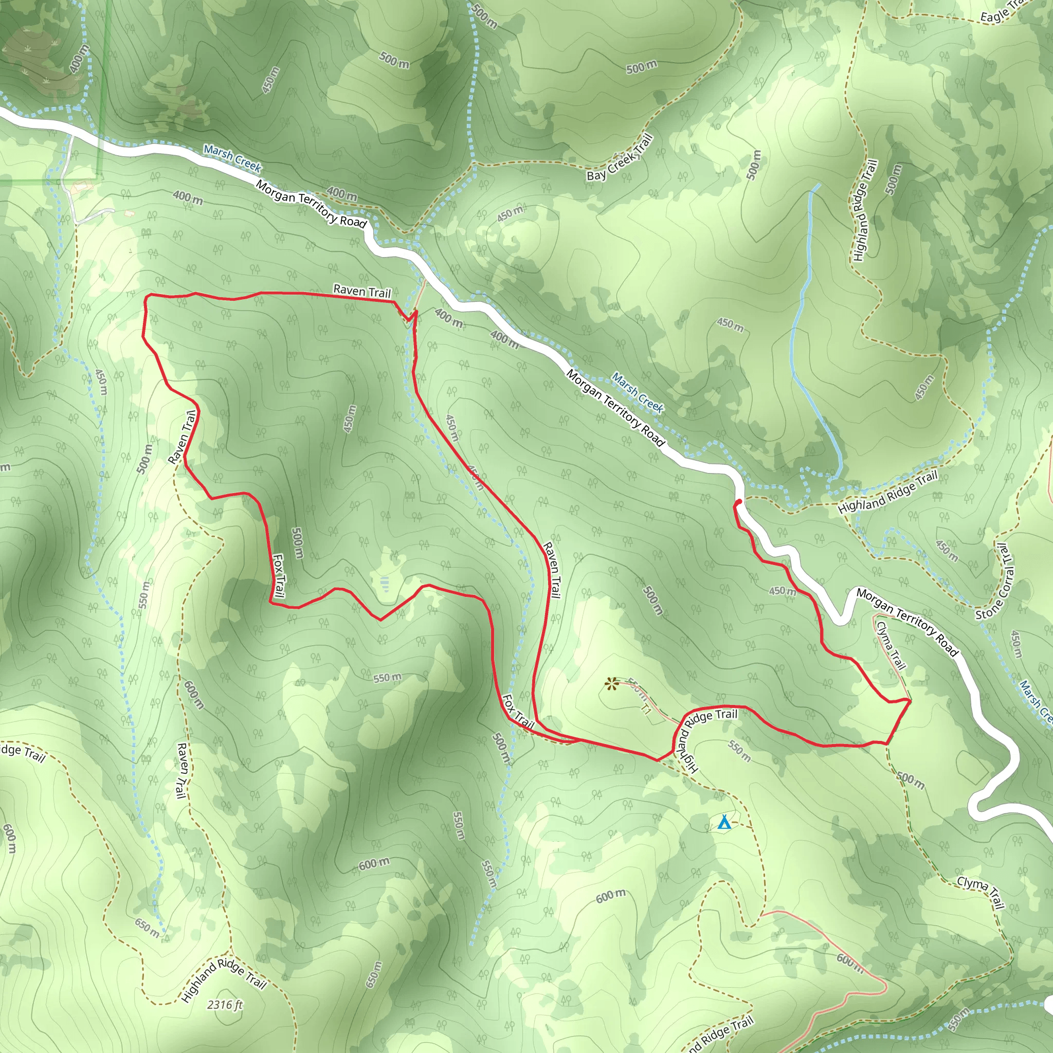 Highland Ridge, Fox and Raven Loop Trail mobile static map