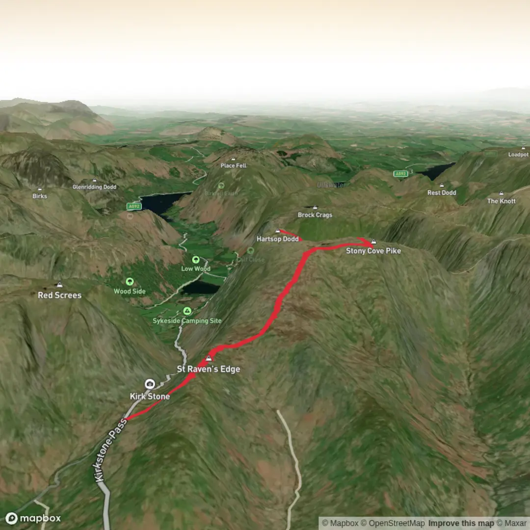 An image depicting the trail Stoney Cove Pike to Hartsop Dodd and its surrounding area.