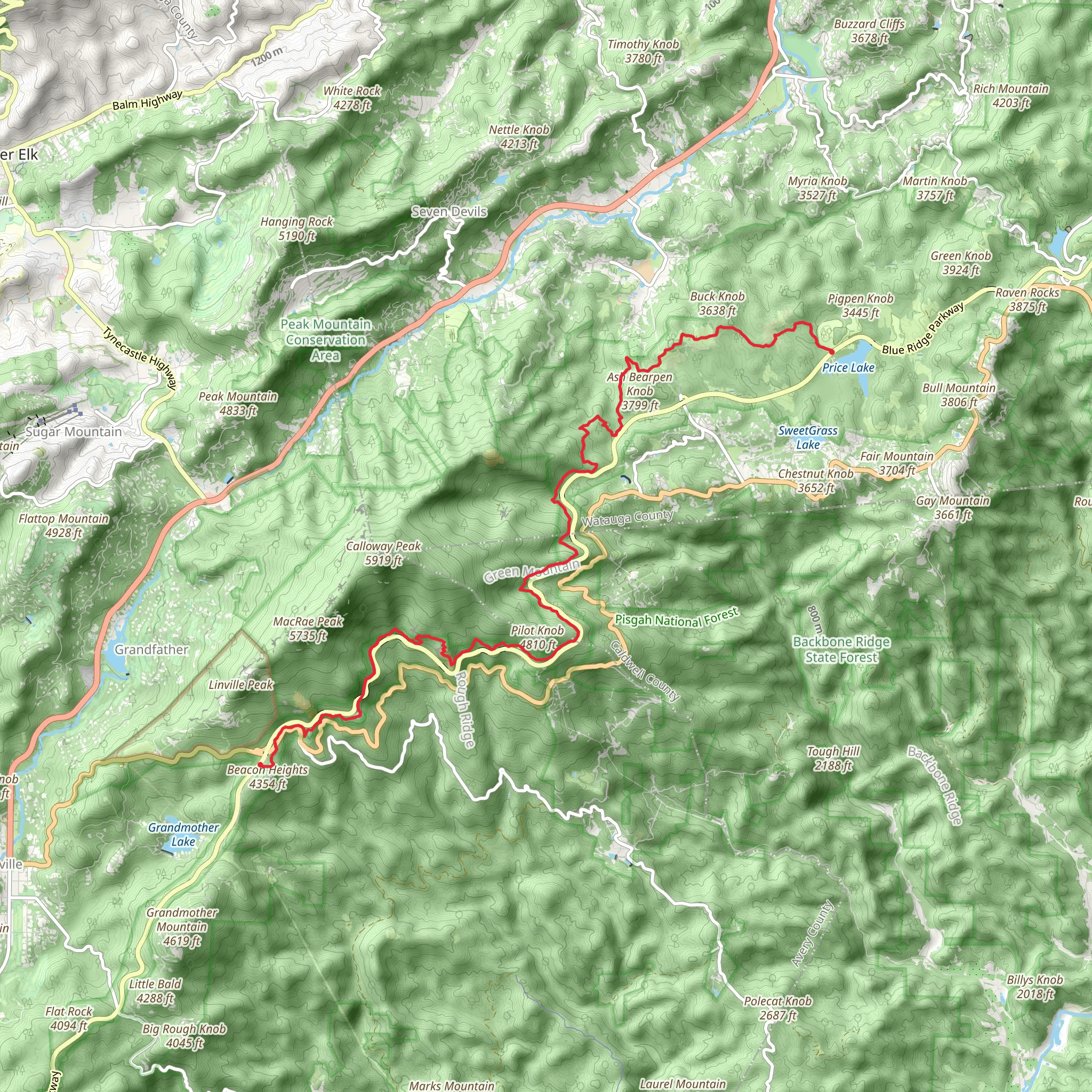 Tanawha Trail mobile static map