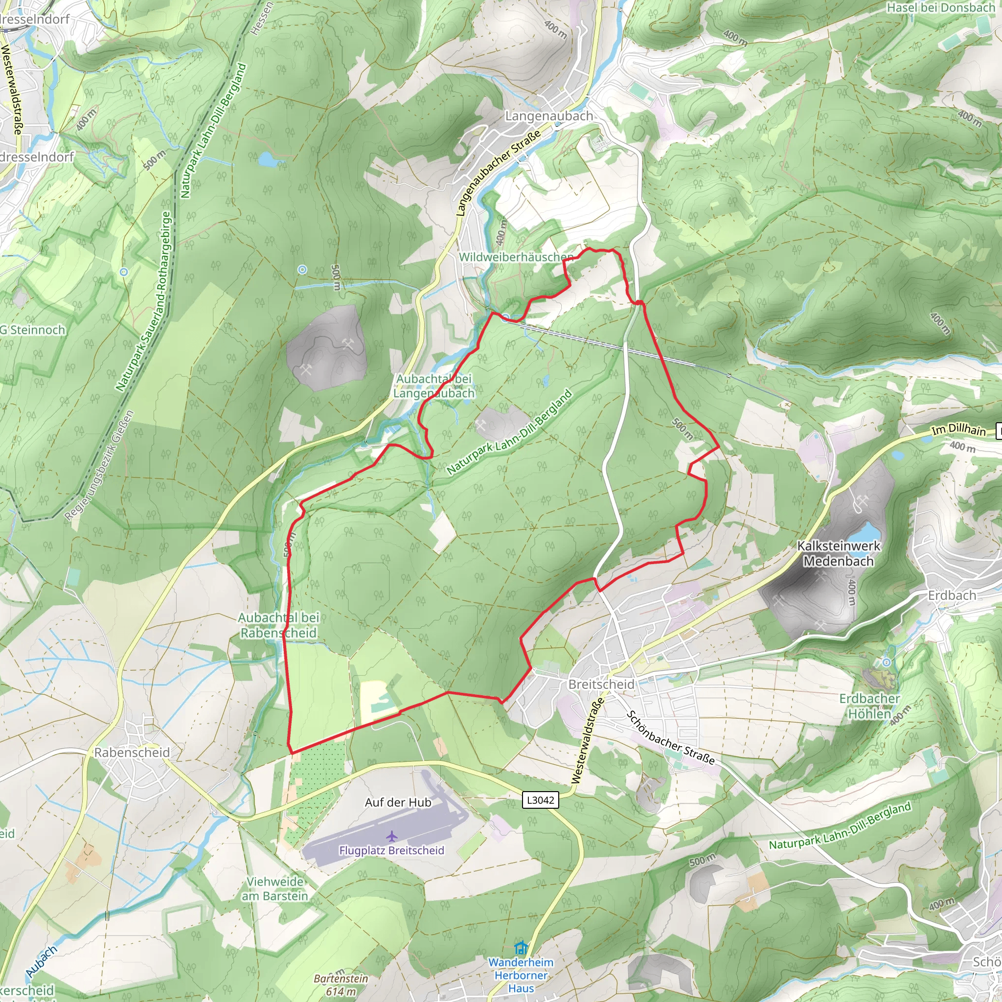 Rothaarsteig Westerwald and Noerdlicher Rothaarsteig-Zuweg Breitscheid mobile static map
