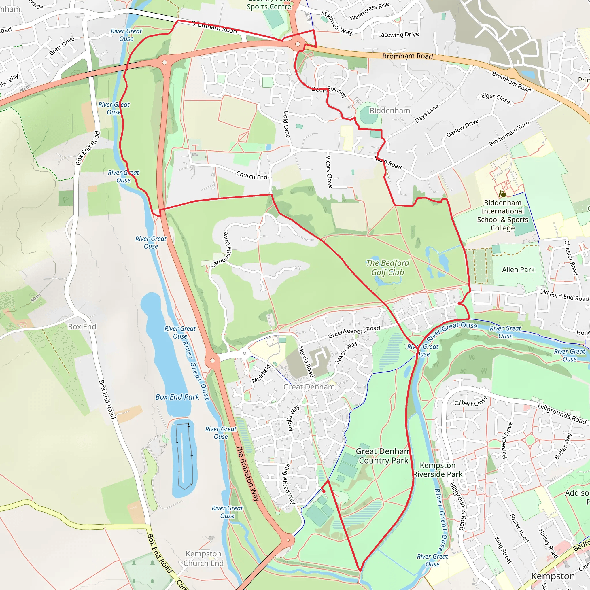 Biddenham Loop from Great Denham Country Park Loop mobile static map