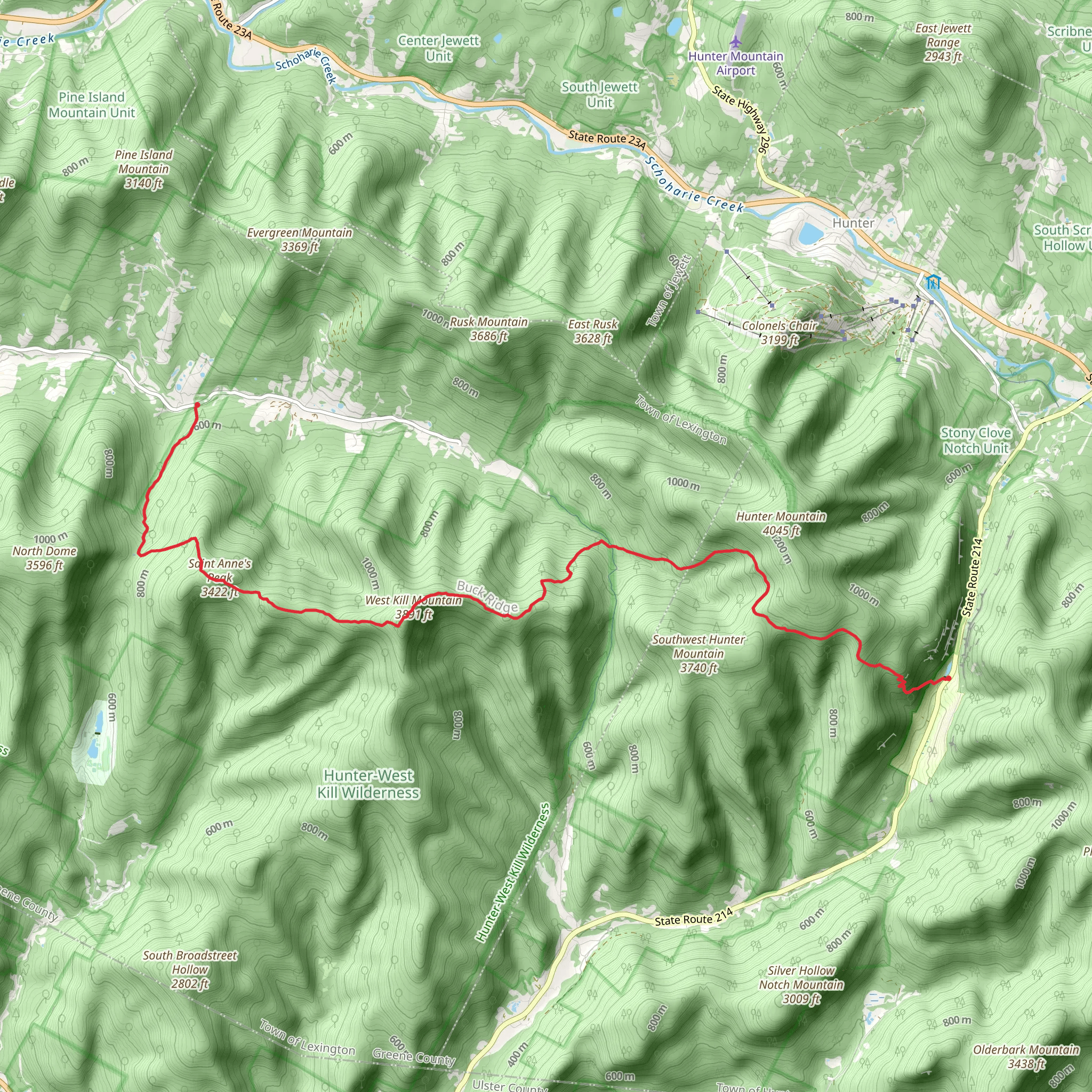 Saint Anne's Peak and West Kill Mountain Trail mobile static map