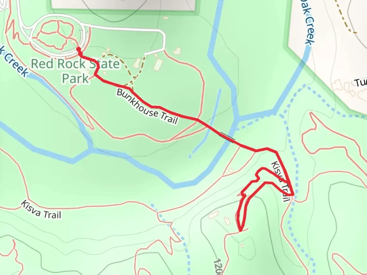 An image depicting the trail Bunkhouse Trail and House of Apache Fire Trail and its surrounding area.