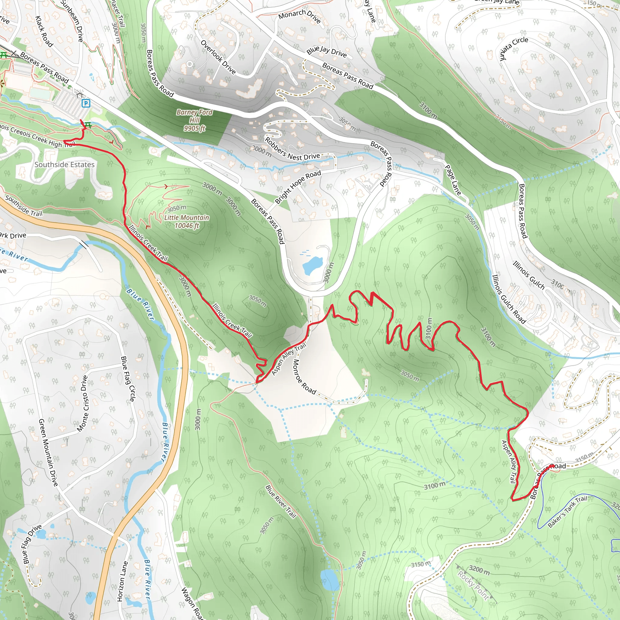 Illinois Creek and Aspen Alley Trail mobile static map