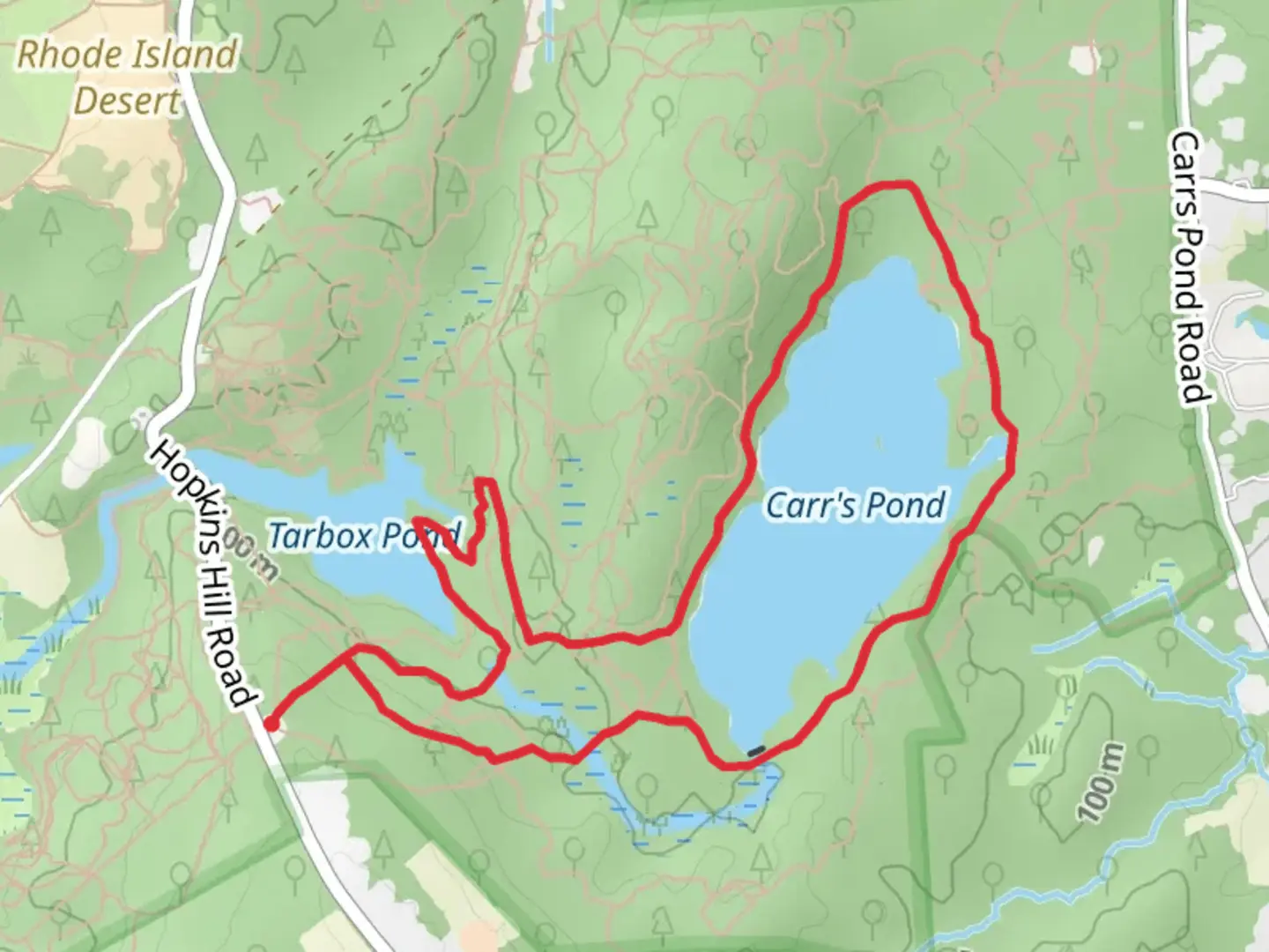 An image depicting the trail Carr's Pond and Tarbox Pond Loop and its surrounding area.