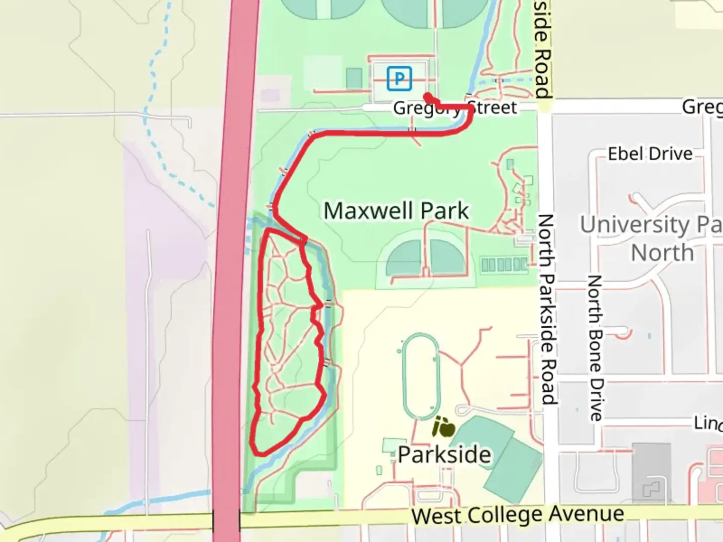 An image depicting the trail Maxwell Park South Long Loop and its surrounding area.