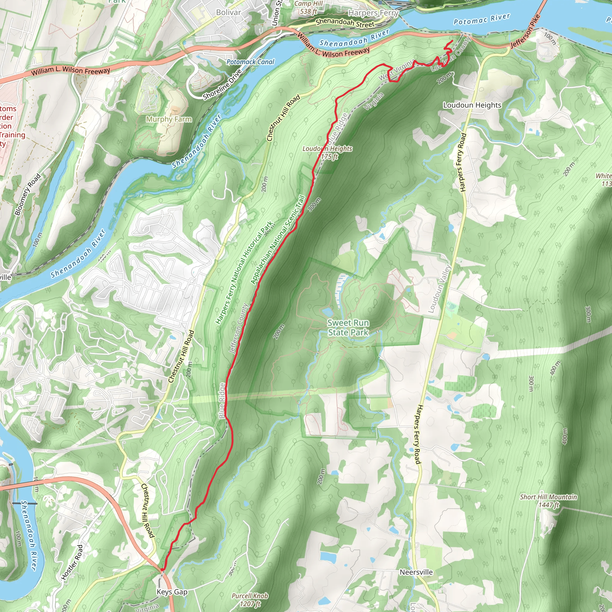 Loudoun Heights via Appalachian Trail mobile static map