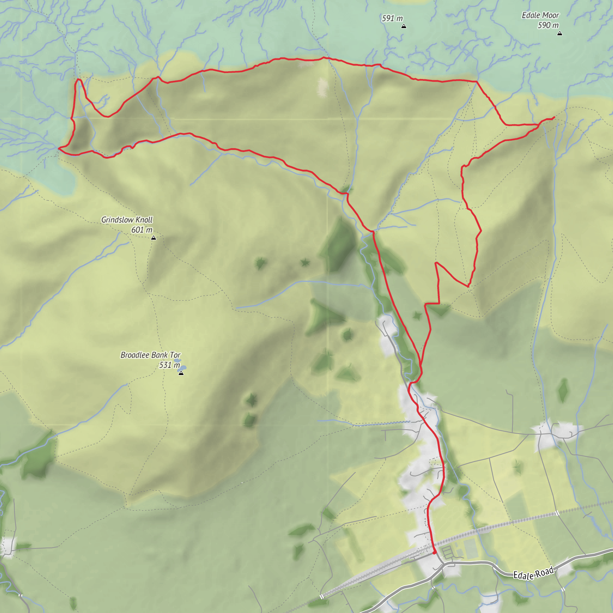 Grindsbrook Clough, Upper Tor, Edale Moor and The Nab mobile static map