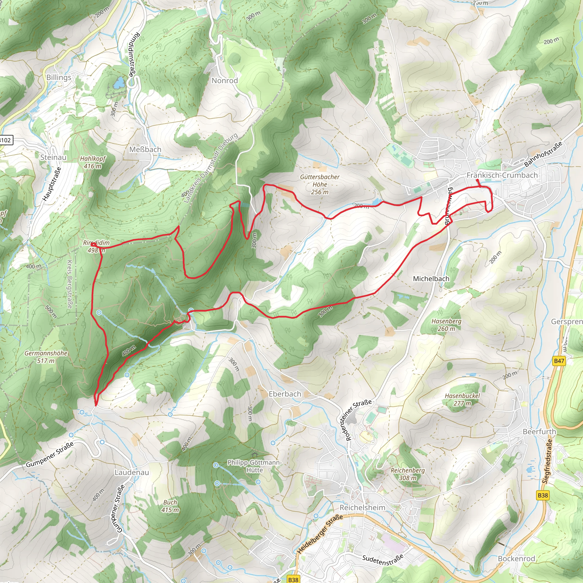 Alemannenweg and Fraenkisch Crumbach 1 mobile static map