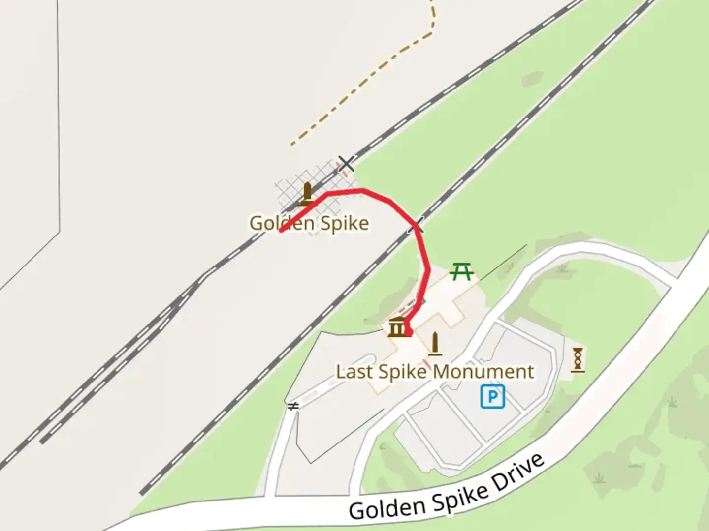 An image depicting the trail Golden Spike Drive and its surrounding area.