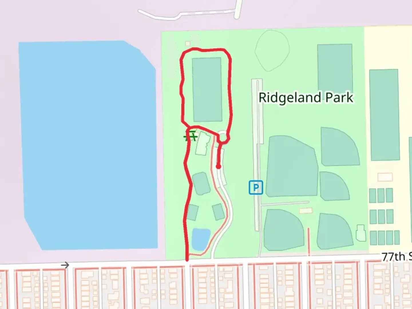 An image depicting the trail Narragansett Park Loop and its surrounding area.