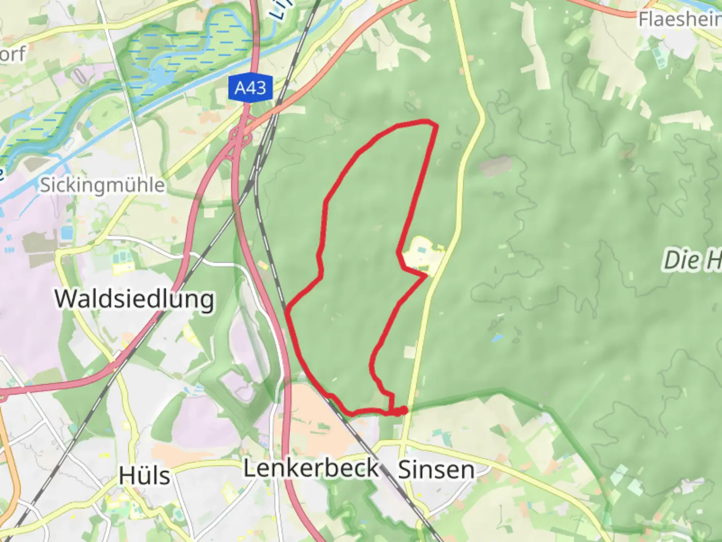 An image depicting the trail Recklinghausen and Die Haard - Haidberg and its surrounding area.