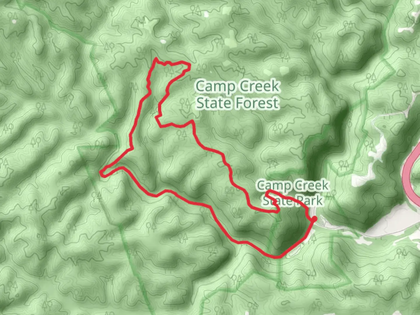 An image depicting the trail Farley Ridge Road and Turkey Loop Road and Trail and its surrounding area.