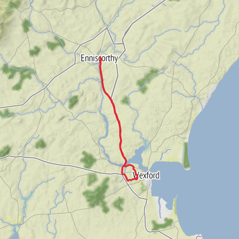 A map preview of the recording County Wexford Road Cycling.