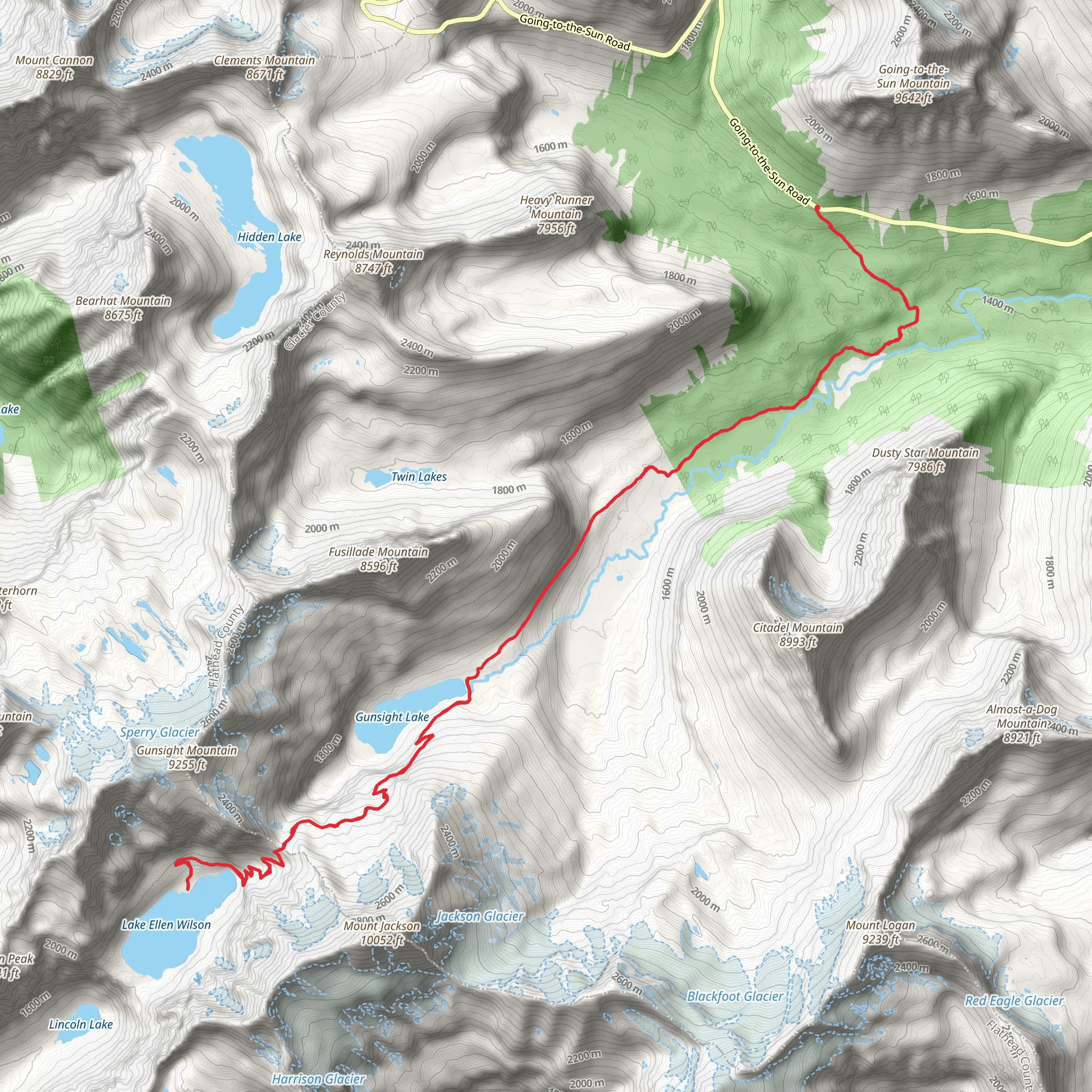 Lake Ellen Wilson and Gunsight Lake via Piegan Pass mobile static map