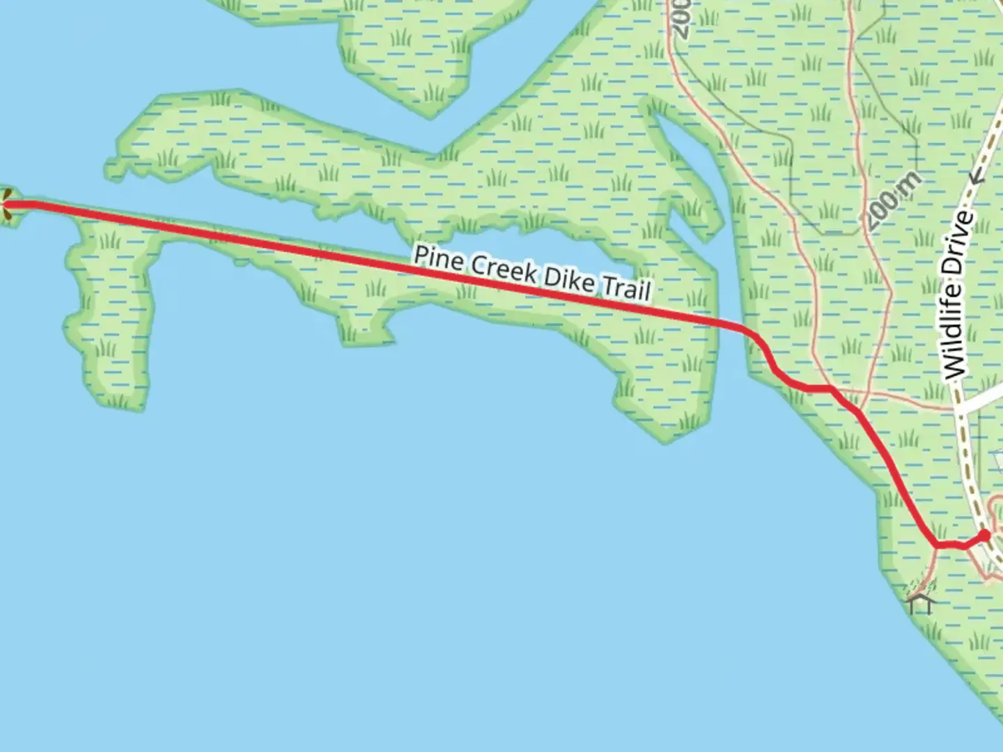 An image depicting the trail Pine Creek Dike Trail and its surrounding area.