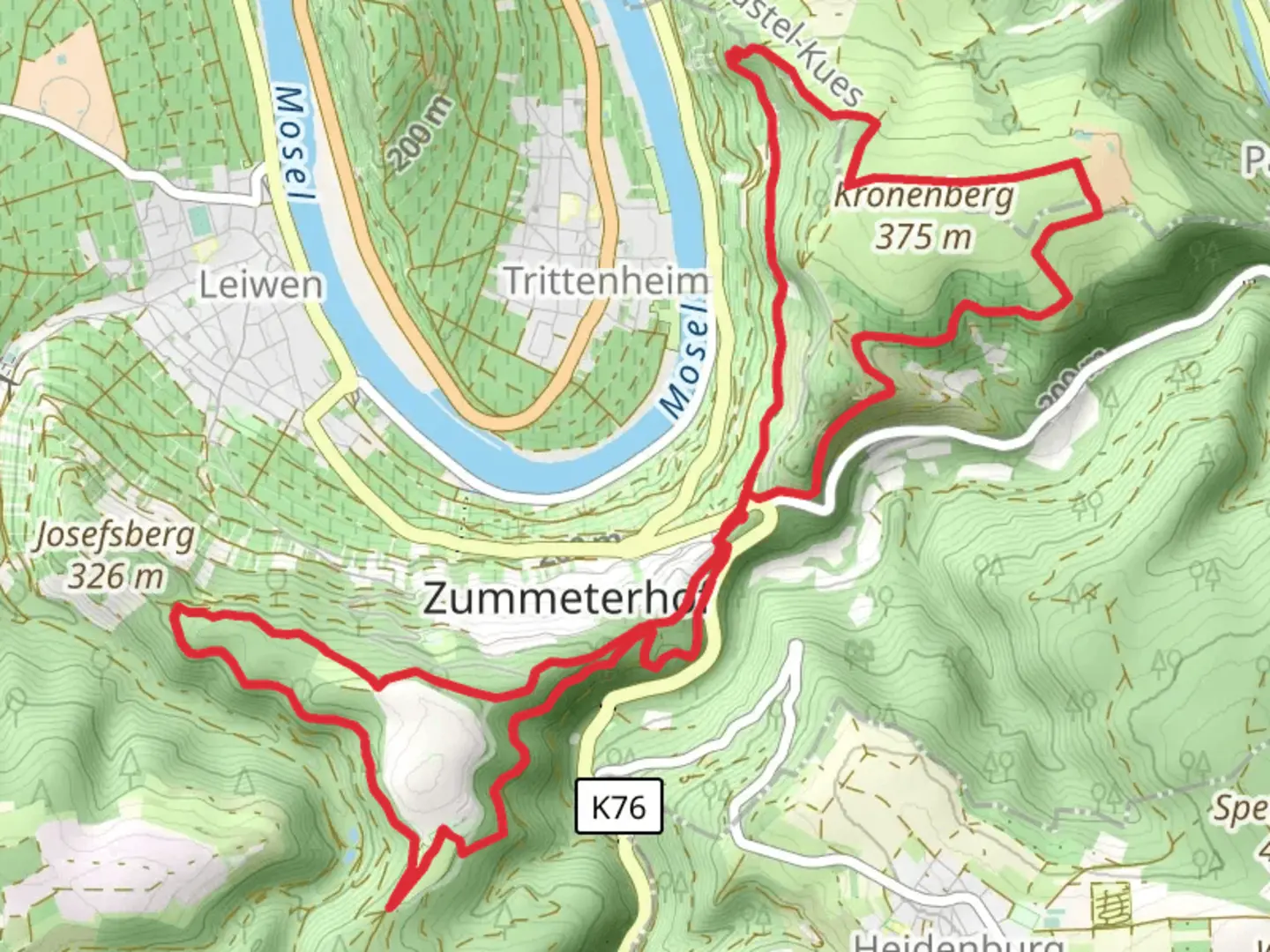 An image depicting the trail Moselachter and Leiwen 1 and its surrounding area.