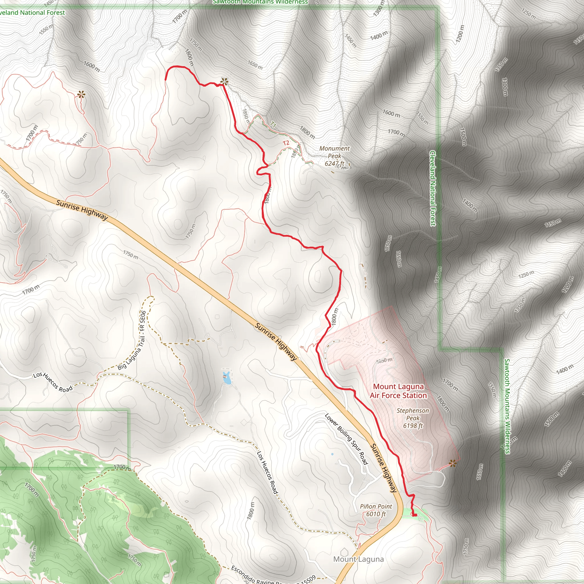 Pacific Crest Trail from Piñon Point mobile static map