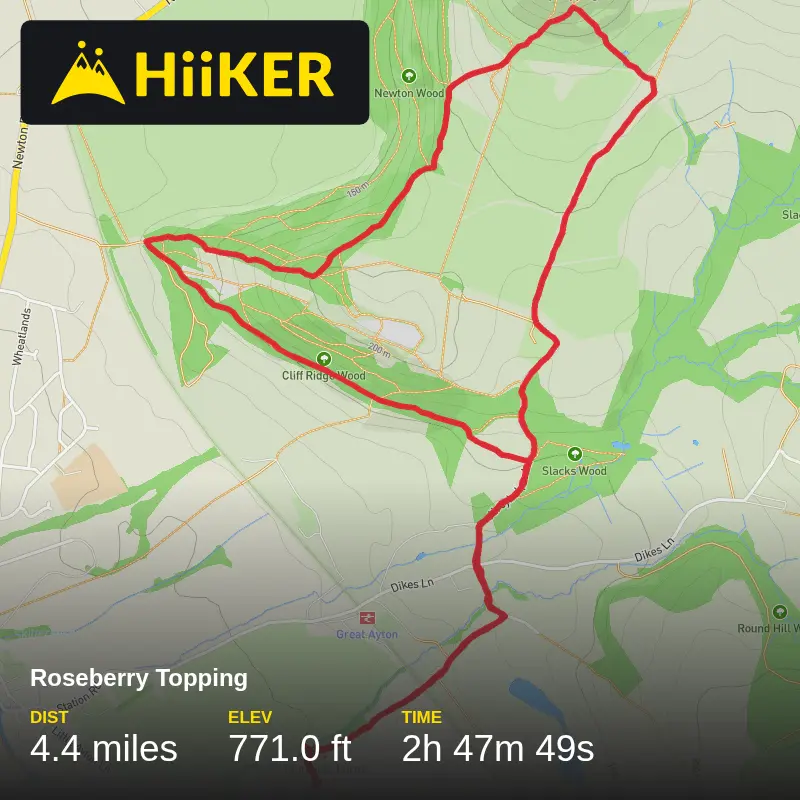 A map preview of the recording Roseberry Topping.