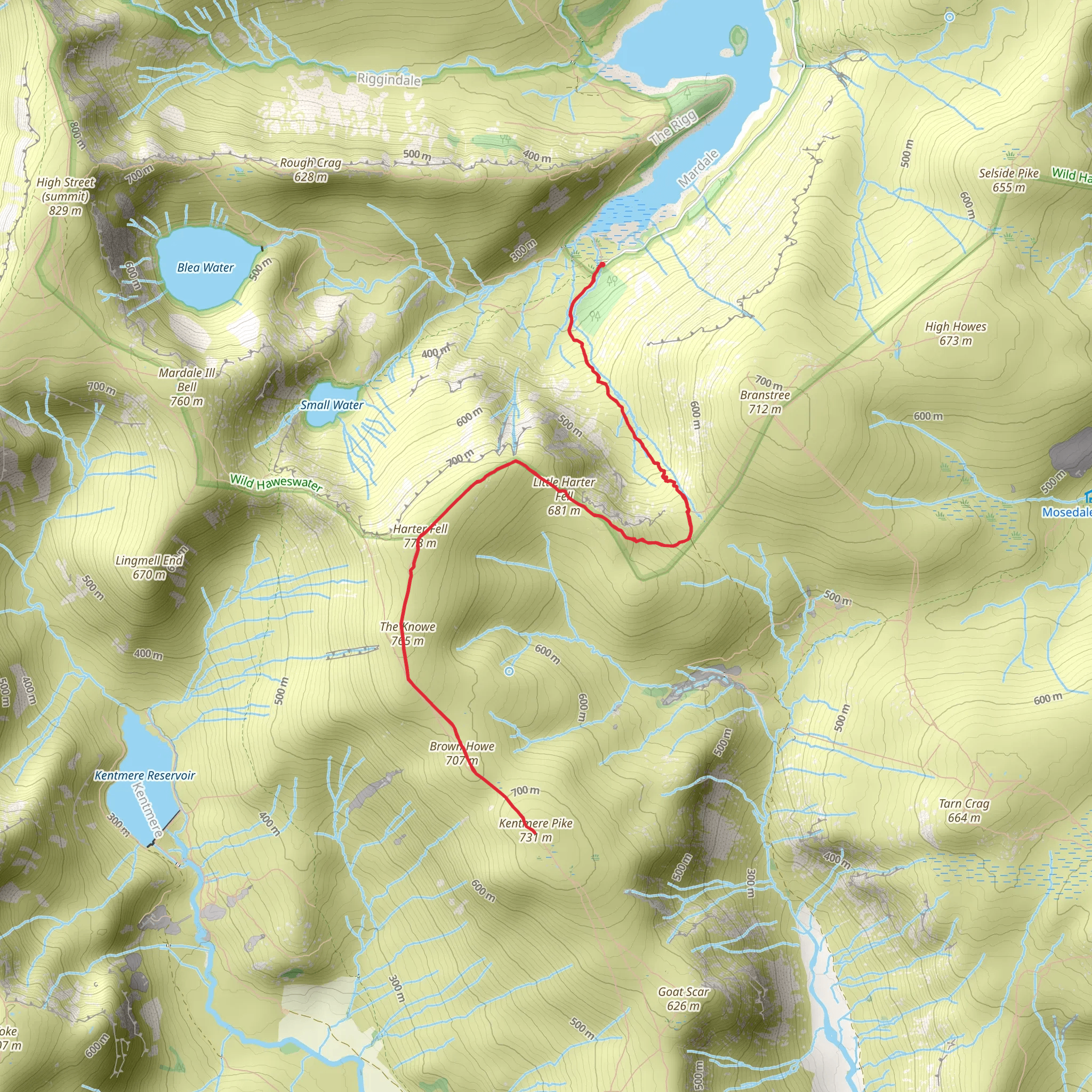 Kentmere Pike Walk via Harter Fell and Haweswater Reservoir mobile static map