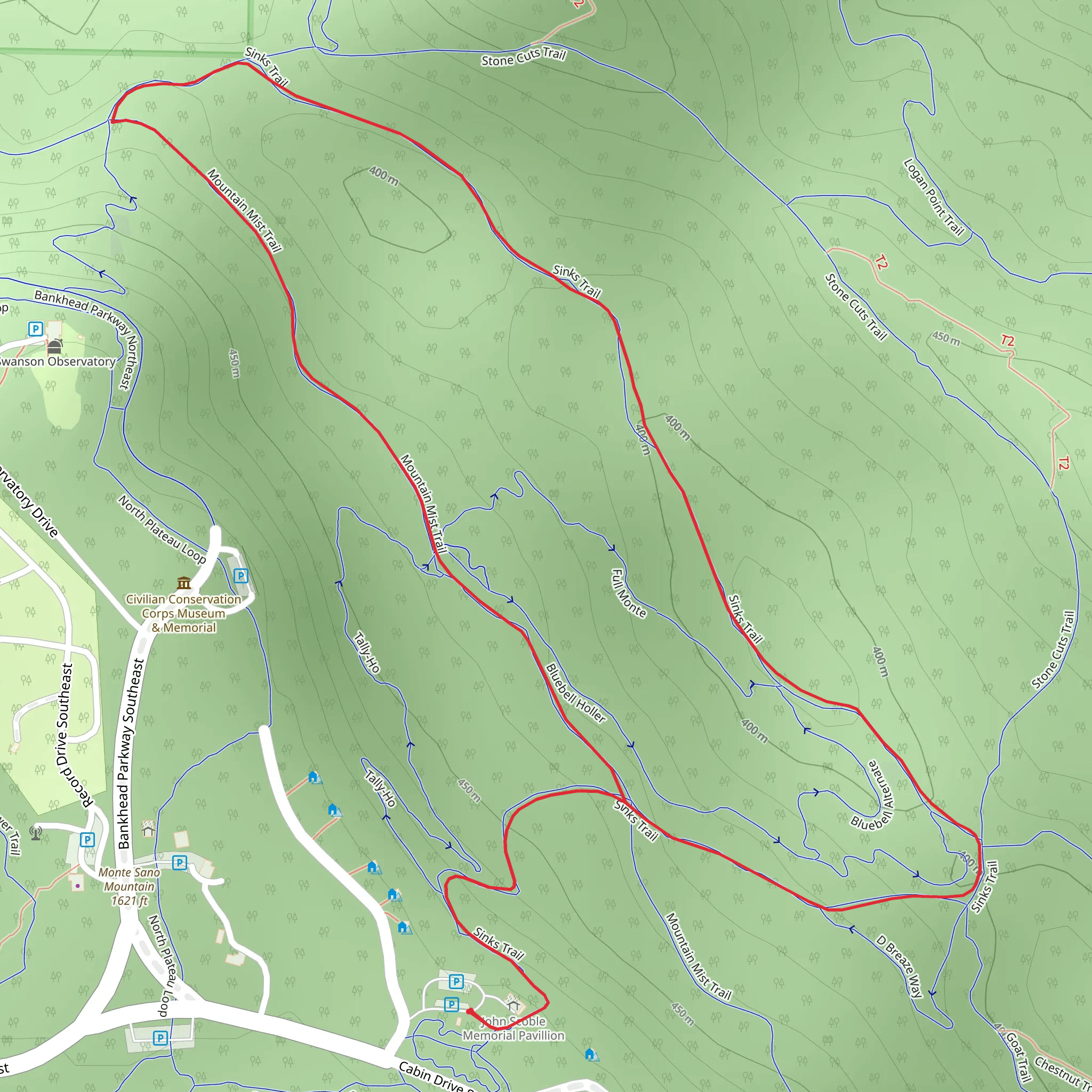 Sinks Trail and Mountain Mist Trail Loop mobile static map