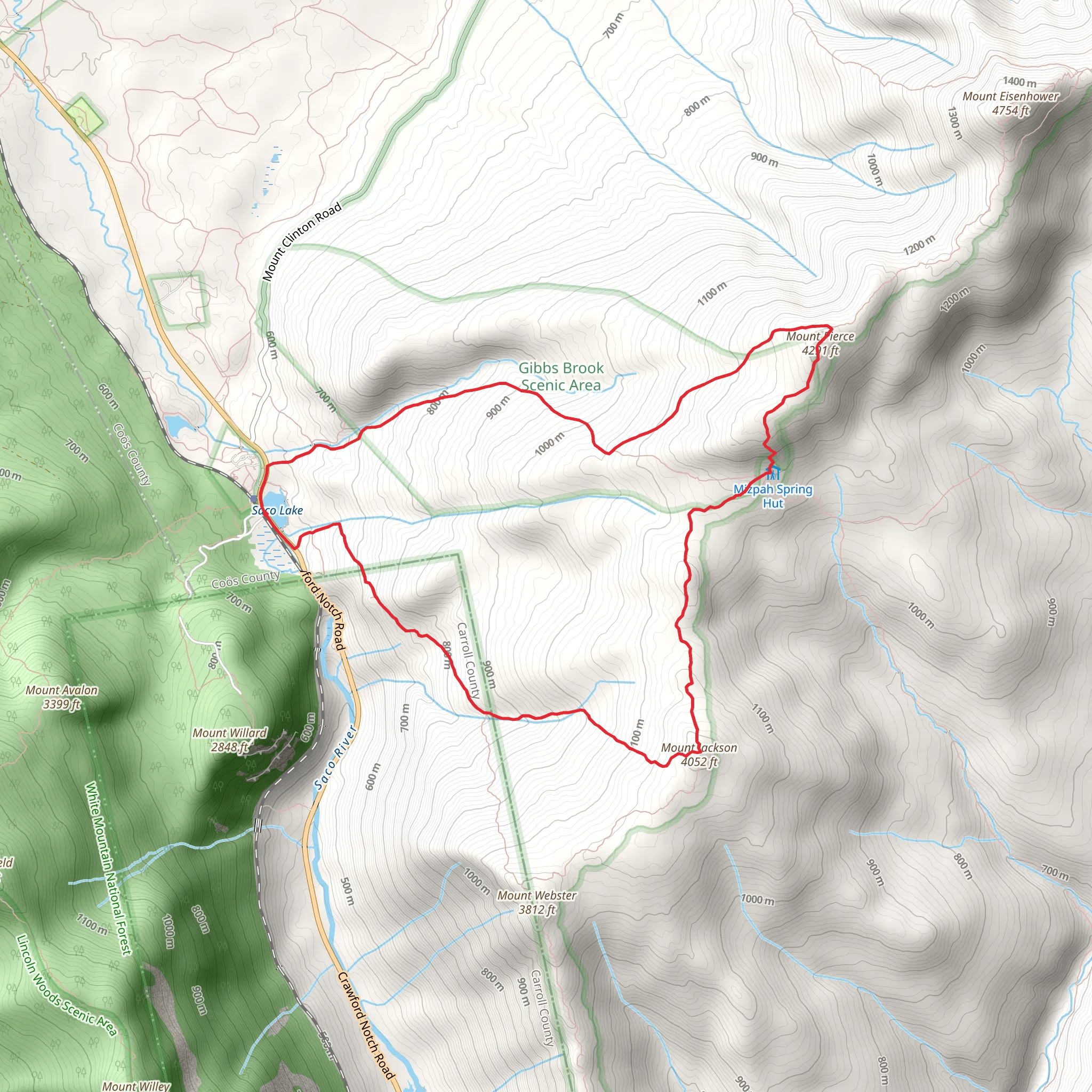 Mount Jackson and Mount Pierce from Saco Lake mobile static map