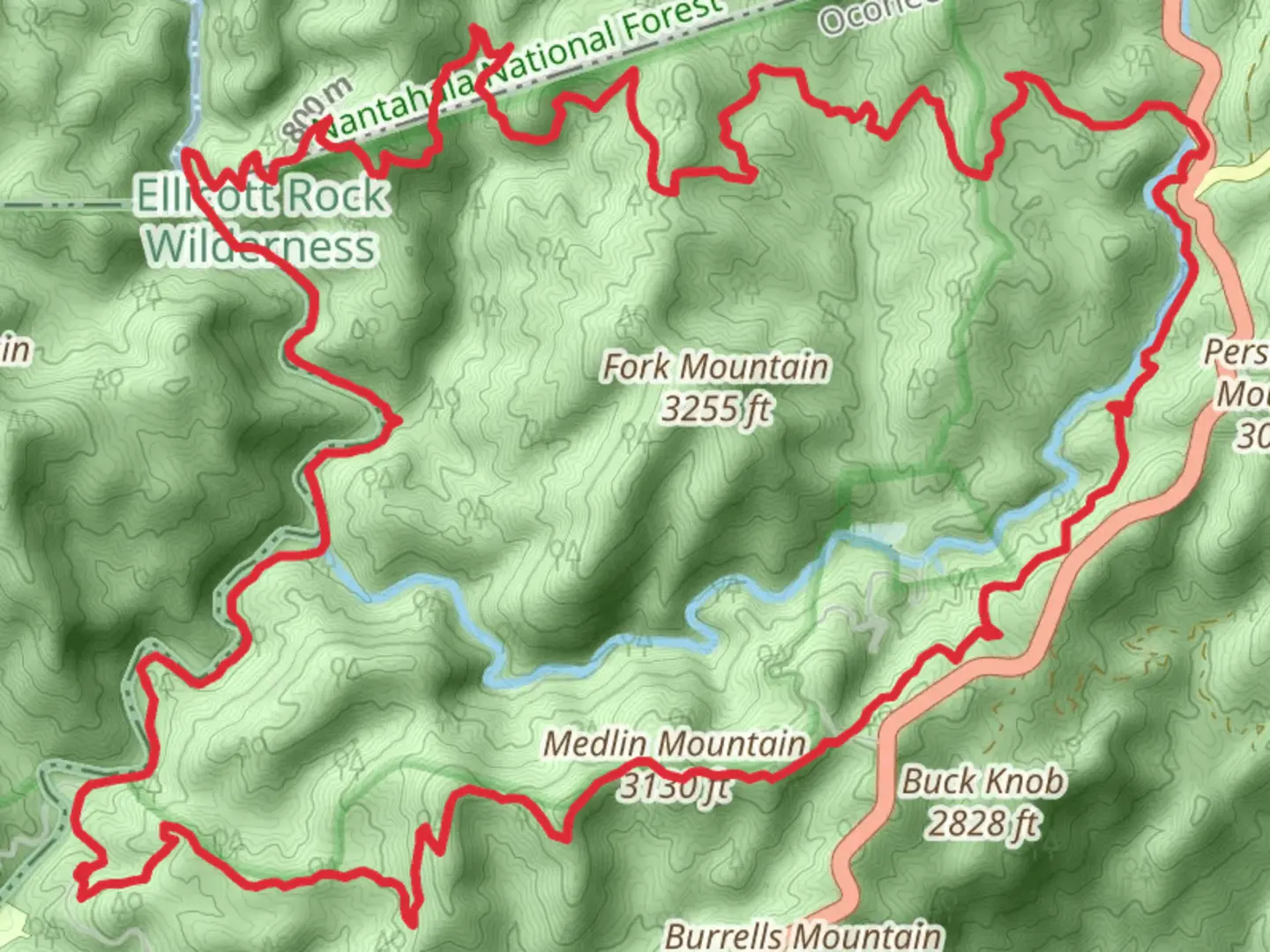 An image depicting the trail Chattooga River, Fork Mountain and Medlin Mountain Loop Trail and its surrounding area.